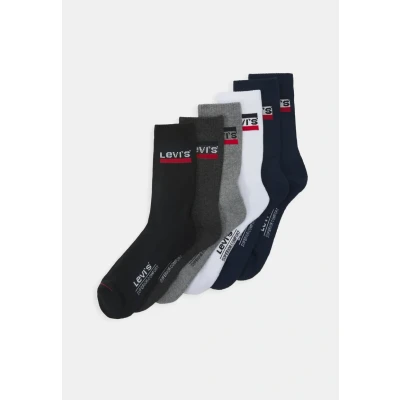 Image of Levi&#039;s Crew Socks Unisex Pack of 6, Blue/White/Grey/Black, 39 42