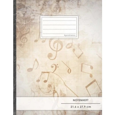 Image of Notenheft: DIN A4 48 Seiten, 24 Blatt, 12 Systeme, „Nostalgie“ Original #GoodMemos Schulheft Mit Inhaltsverzeichnis und Seitenzahlen, Noten Lineatur 14