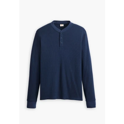 Image of Levi&#039;s Men&#039;s Long Sleeve Thermal 3 Button Henley Shirt, Navy Blazer, M
