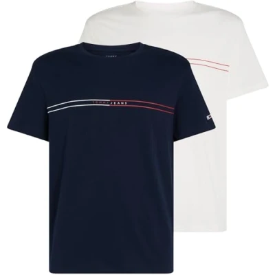 Image of Tommy Jeans Entry 2 PACK Print Tshirt, Men&#039;s, Size: 50, Dark night navy/ecru