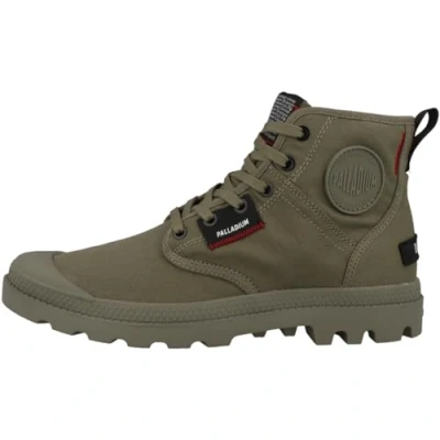 Image of Palladium Pampa Laceup ankle boots, Size: 3.5, Olive Textile
