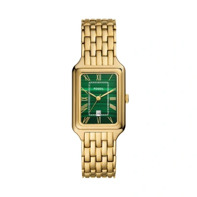 Image of Fossil Raquel Watch for Women, Quartz Three Hand Movement with Stainless Steel Strap, Emerald Green, 26 mm, rectangular;luxury