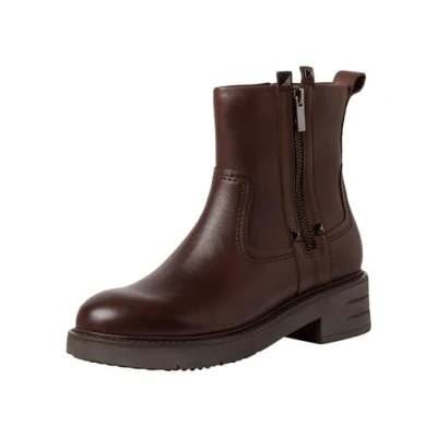 Image of MARCO TOZZI Ladies Leather Zip Up Ankle Boots, Cognac, 5 UK