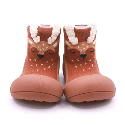 Image of Attipas Deer 5.5 Baby First Step Socks Shoes for Toddler Infant Boy and Girl Essential Non Slip Walking Sneakers Infants Babies Skid Walk Rubber Sole Gift Newborn