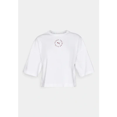 Image of Puma Hyrox Cropped Lifestyle TEE Print Tshirt, Women&#039;s, Size: Medium, White