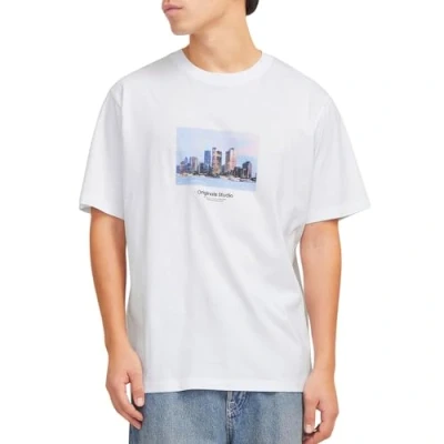 Image of JACK &amp; JONES Men&#039;s Jorvesterbro Picture Tee SS Crew Neck Sn, bright white, S