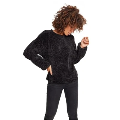 Image of Urban Classics Curvy Ladies Oversize Chenille Jumper, Women&#039;s, Size: XS, Black
