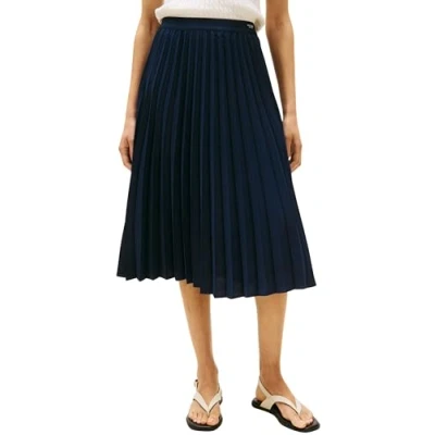 Image of Tommy Hilfiger Fluid Pleated PULL ON MIDI Skirt Aline skirt, Women&#039;s, Size: 10, Dark night navy
