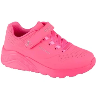 Image of Skechers Girl&#039;s Uno Lite Trainers, Neon Pink Synthetic Trim, 3.5 UK