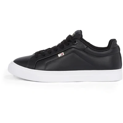 Image of Tommy Hilfiger Womens ICON Court FLAG Trainers, Women&#039;s, Size: 6, Black Leather