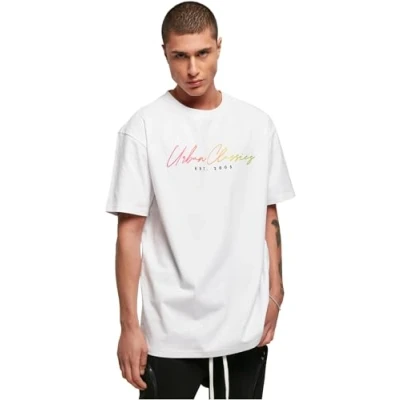 Image of Urban Classics Script LOGO Print Tshirt, Men&#039;s, Size: Medium, White