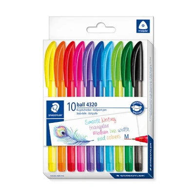 Image of STAEDTLER 4320 MC10 Stick Rainbow Ballpoint Pen Assorted Colours (Pack of 10)