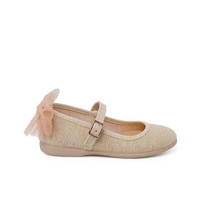 Image of Pisamonas Merceditas Ceremonia Ankle strap ballet pumps for kids, Size: 8K, Beige Textile