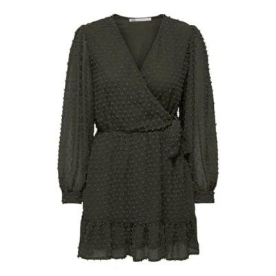 Image of ONLY Women&#039;s Onltiva L/S Dobby Fake Wrap Dress WVN Mini, Rosin, L