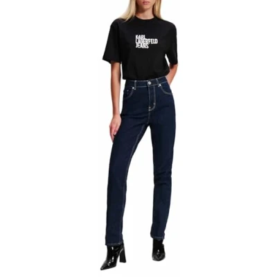 Image of KARL LAGERFELD JEANS HIGH RISE TAPERED LEG DENIM, Rinse Blue, 24W / 30L