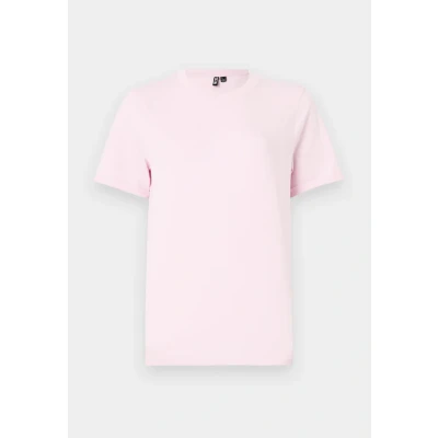 Image of Pieces Pcria FOLD UP Solid TEE Basic Tshirt, Women&#039;s, Size: XS, Roseate spoonbill
