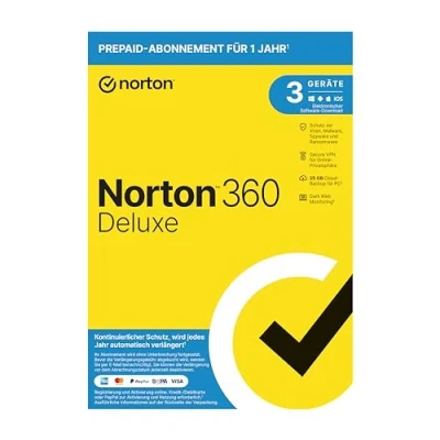 Image of Norton 360 Deluxe 2025 3 Devices 1 Year Subscription with Automatic Renewal Secure VPN and Password Manager PC/Mac/Android/iOS FFP, Activation Code in Original Packaging
