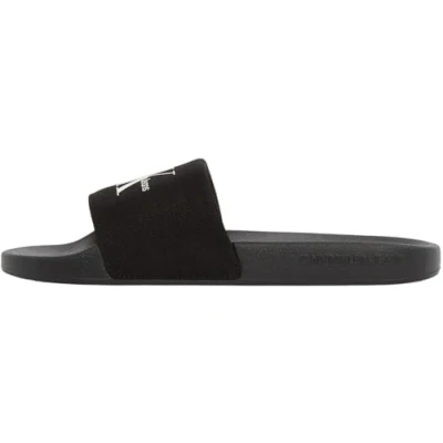 Image of Calvin Klein Jeans Slide Monogram Mules, Women&#039;s, Size: 4, Black bright white Cotton