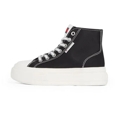 Image of Tommy Jeans Foxing Flatform Hightop trainers, Women&#039;s, Size: 6, Black Textile