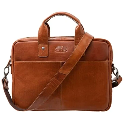 Image of Pride and Soul 47608 Laptop Bag Surprise, Notebook for 12 Inch Laptops, Shoulder Made of Real Leather, Office Leisure, Approx. 30 x 38 6.5 cm, Cognac, ca.