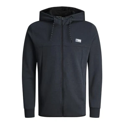 Image of Jack &amp; Jones Jcoair ZIP HOOD Zipup sweatshirt, Men&#039;s, Size: Medium, Dark navy detail:melange