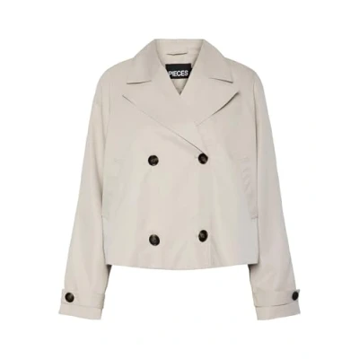 Image of PIECES Pcscarlett LS Women&#039;s Short Trench Coat Noos, Silver Gray, S