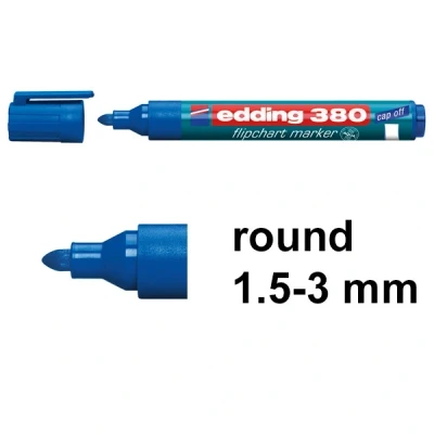 Image of edding 380 flipchart marker blue box of 10 round nib 1.5 3 mm for writing, drawing and marking on paper does not bleed through dry out