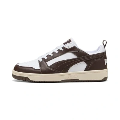 Image of Puma Rebound V6 Unisex Trainers, Size: 3.5, White/chocolate/alpine snow High quality imitation leather