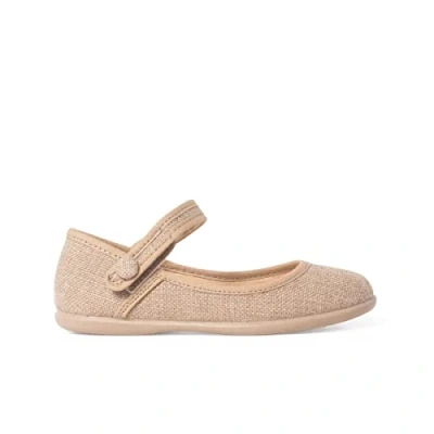 Image of Pisamonas Ankle strap ballet pumps for kids, Size: 8.5/9K, Natural Textile
