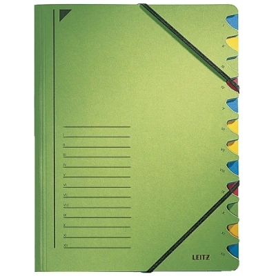 Image of Leitz Esselte 39120055 Index File 12 Sections Coloured Chipboard Green