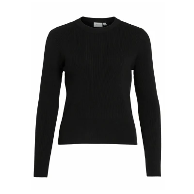 Image of Vila Women&#039;s Vicomfy O Neck L/S Knit Top Noos Jumper, Black, XS