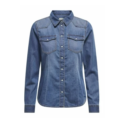 Image of ONLY Onlalexa Shirt ANA Buttondown blouse, Women&#039;s, Size: Medium, Medium blue denim