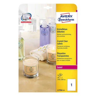 Image of Avery Zweckform L7784 25 Crystal Clear Labels 210 x 297 mm
