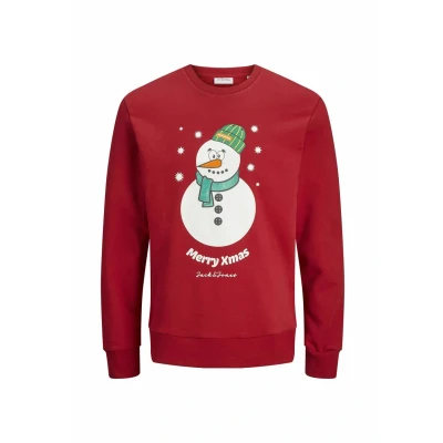 Image of JACK &amp; JONES Men&#039;s Jjxmas Jolly Sweat Crew Neck Sweatshirt, Red, L