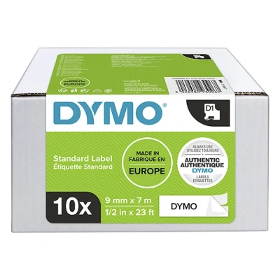 Image of DYMO Authentic D1 Labels 9mm x 7m Roll Black Print on White Self Adhesive for LabelManager Label Printers 10 Count