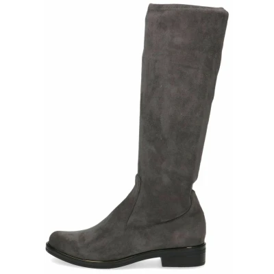 Image of CAPRICE Damen Hohe Stiefel ohne Absatz Kniehoch Vegan, Grau (Dk Grey Str.), 38.5 EU