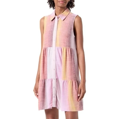 Image of ONLY Women&#039;s Onlsiesta S/L Linen Bl Shirt Dress PNT Blouse, Pirouette/Stripes: Multi Colour, M