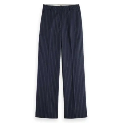 Image of Scotch &amp; Soda Women&#039;s Edie Wide Leg Casual Pants, Night Blue Pinstripe 401, 27W / 32L