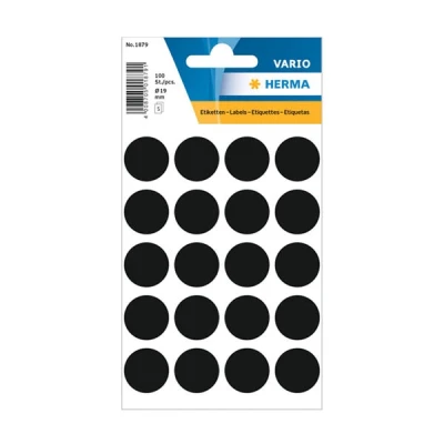 Image of HERMA Dot Stickers Black, 100 Labels, Ø 19 mm, 20 Labels per Sheet, Self Adhesive Round Colour Stickers, Blank Marking Dots, Sticky Circle for Color Coding Calendar