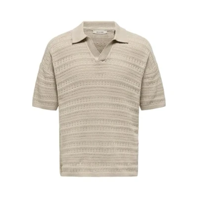 Image of Only &amp; Sons Men&#039;s Onsgrayson Ds 5 Chochet Polo Knit Noos, Silver Lining, XS