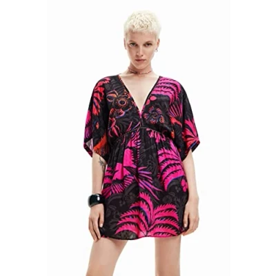 Image of Desigual Ko Samui Short Tropical Beach Dress 23SWMW18, Black, XL