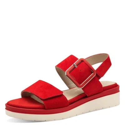 Image of Tamaris COMFORT Damen Sandalen flach aus Leder mit Schnalle RED SUEDE (40)