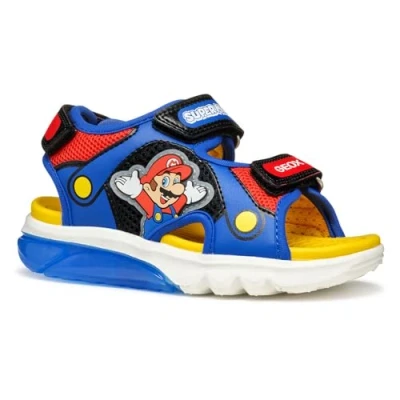 Image of Geox Light UP Nintendo Super Mario Ciberdron Sandals for kids, Size: 2.5, Royal/red Imitation leather/ textile