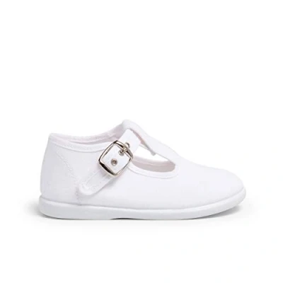 Image of Pisamonas Pepito TELA Ankle strap ballet pumps for kids, Size: 3K, Blanco Textile/synthetics