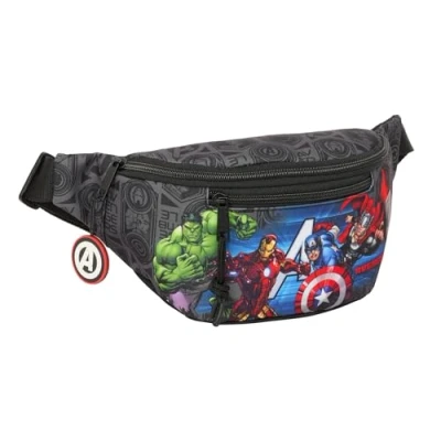 Image of Safta AVENGERS VENDETTA Waist Bag with External Pocket, Ideal for Youth and Children of Different Ages, Comfortable Versatile, Quality Resistance, 23 x 9 12 cm, Black/White, M, Casual,