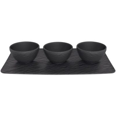 Image of Villeroy &amp; Boch Dip Bowl Set Manufacture Rock Black 4 Piece