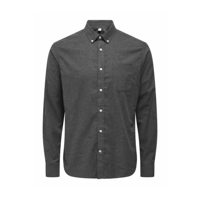 Image of Only &amp; Sons Men&#039;s Onsroad Life Reg Melange LS Shirt Noos, Black, XS