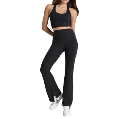Image of DKNY Balance Compression HIGH Waist Flare PANT SLIT Leggings, Women&#039;s, Size: XS, Black