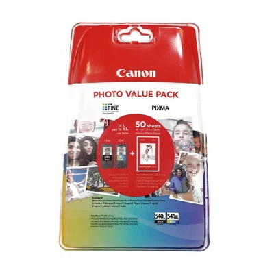 Image of Canon PG 540L/CL 541XL Pack de 540L Plus CL 541XK 50 Feuilles Papier Photo 10x15 (Emballage Blister Sécurisé), 5224B005