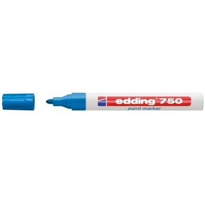 Image of edding 750 gloss paint marker light blue 1 round nib 2 4 mm pen for glass, pebbles, wood, plastic, paper waterproof, high coverage